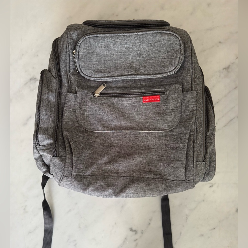 Bag Nation backpack diaper bag grey with changing mat